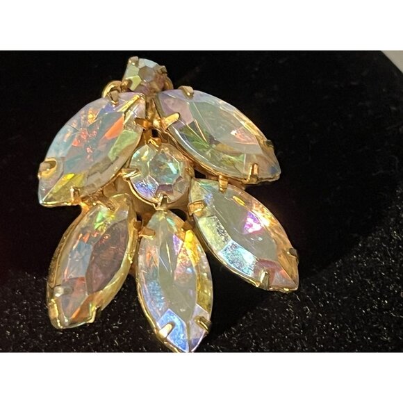 Vintage Irredescent Rhinestone Necklace & Clip On Earrings Set - Picture 13 of 15